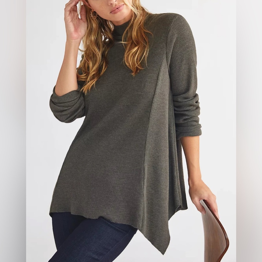 Anthropologie T.L.A. Sloane Mock Neck Waffle Knit Top